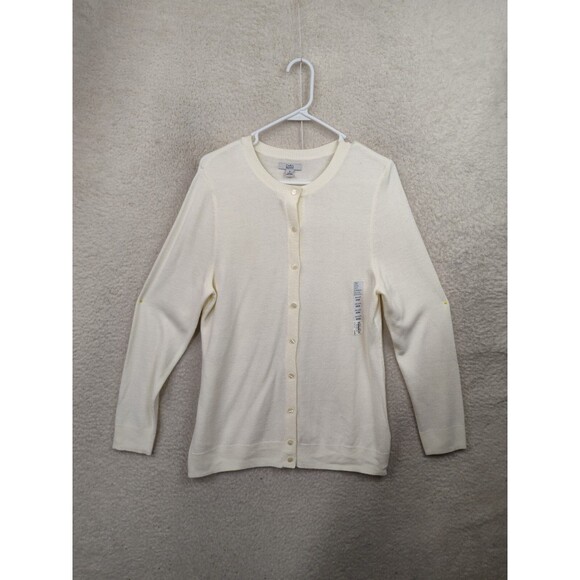 Croft Barrow Women Sweater Medium Cream 100% Acrylic Blend Long Sleeve Cardigan - Picture 1 of 16